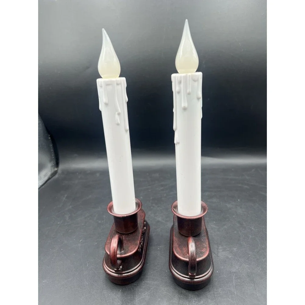 GE Flickering Window Candles Set of 2 Battery Operated Flameless LED 10” White